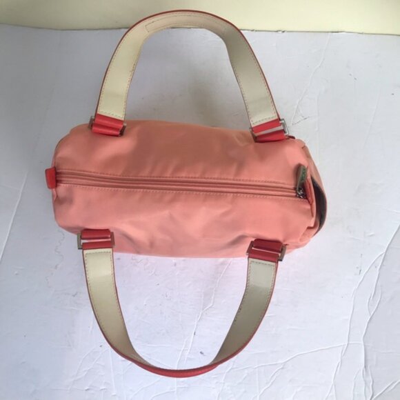TUMI Nylon Satchel Leather Handles Purse Shoulder Bag Zip Pocket Pink Red Small - Picture 13 of 16